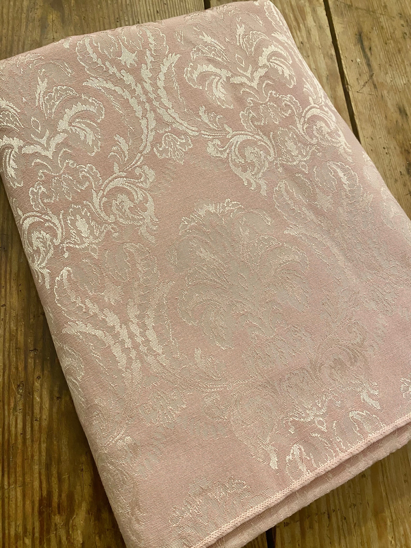 Beautiful vintage rose pink damask brocade tablecloth large Etsy