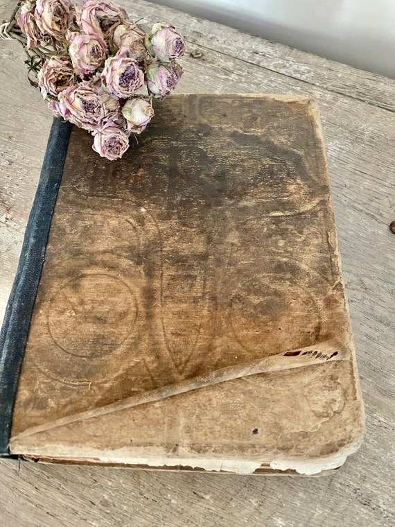 Rare! 100 plus year old Bible Alabama Bible Society wrapped leather shabby Farmhouse with engravings so beautiful