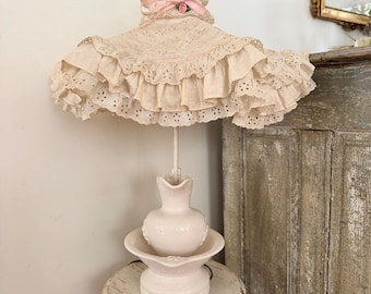 1940's fabulous one of a kind custom made large kitchen lamp white pitcher and bowl with petticoat eyelet shade so shabby!