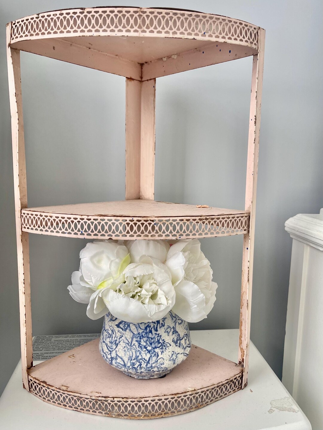 The Best Old Vintage Pink Lattice Chippy 3 Tiered Metal Storage Caddy ...