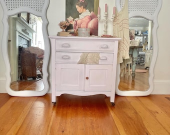Beautiful vintage large Shabby cane and carved oak wood  floor mirrors two available sold separately