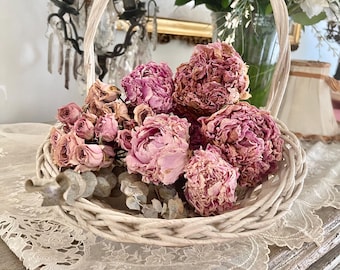 Schöner seltener Vintage weißer geflochtener Weidenblumenkorb shabby chic 1910-1946 historische Werbung Erinnerungsstücke Harry und David
