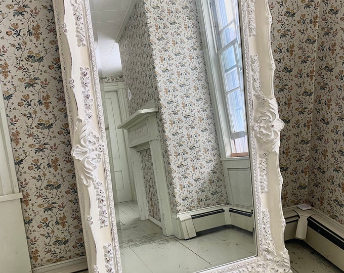Huge Shabby Chic Floor Mirror Distressed White Beveled Glass