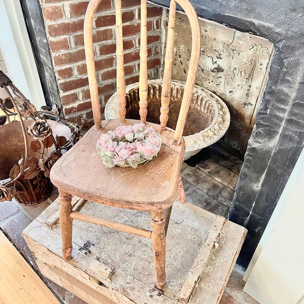 Incredible Rare Vintage shabby chic child's spindle back chair pink chippy patina gorgeous one left