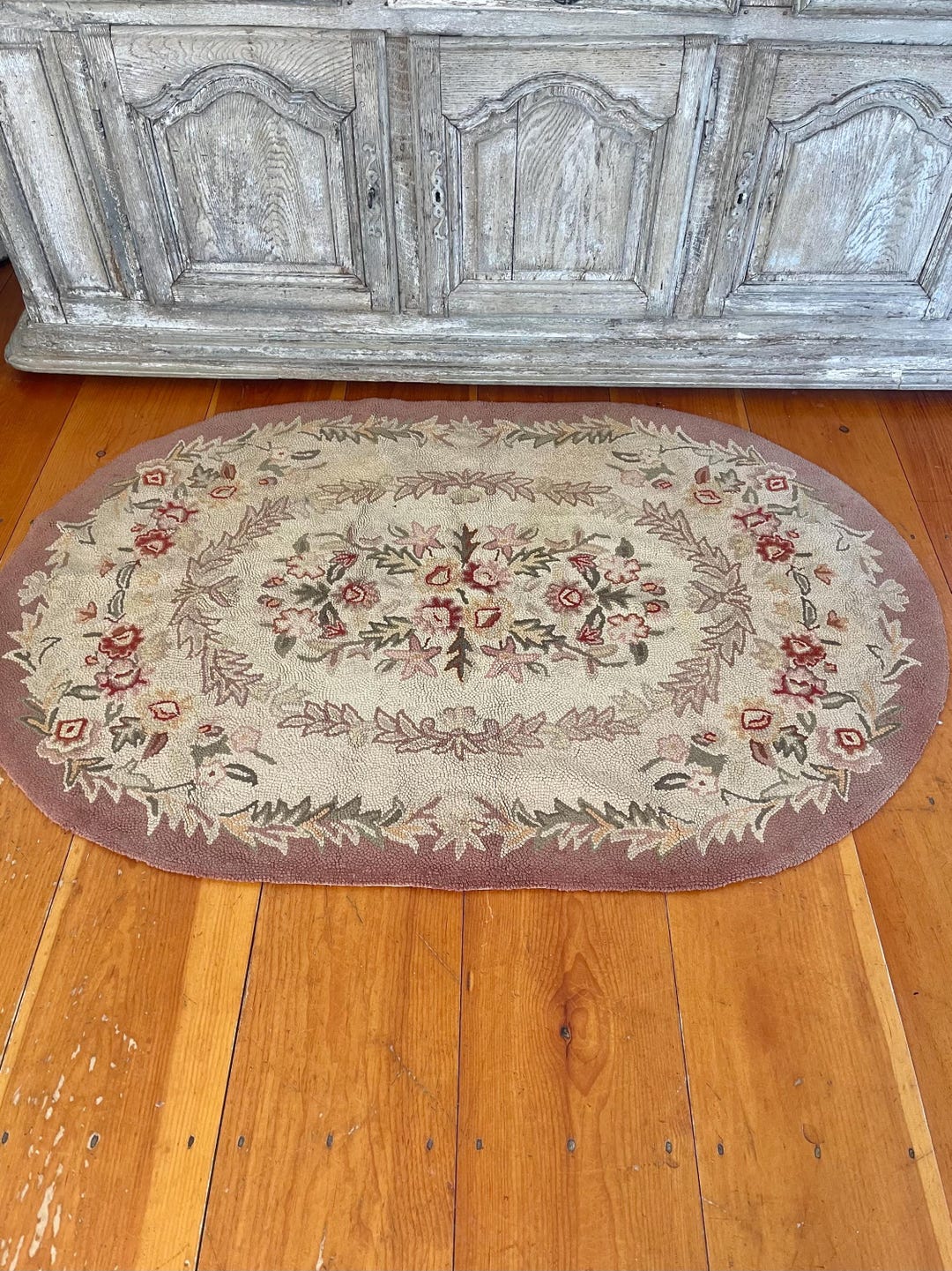 Rare 1930-40's Dusky Pink Rose Floral Hand Hooked Rugs Three Sizes ...
