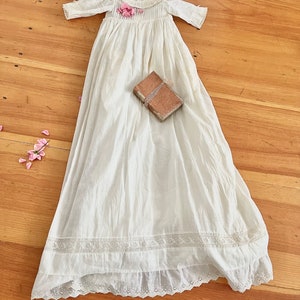 1930&#39;s Fine white gauze Edwardian prairie dress and petticoat cluny lace trims puff sleeves little ribbons