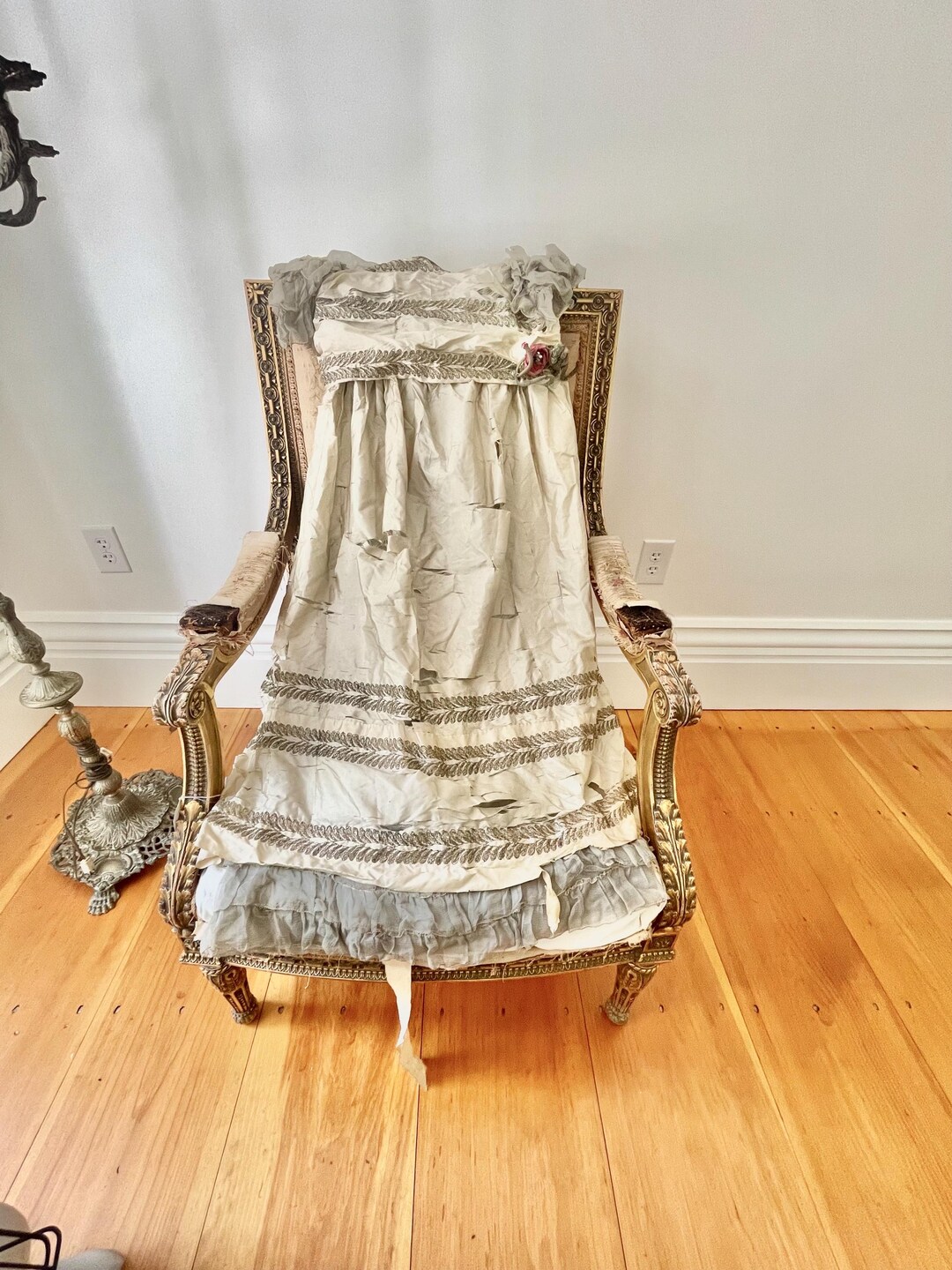 1890's Salvaged Silk and Tulle Edwardian Gown With Ribbon Work and Huge ...