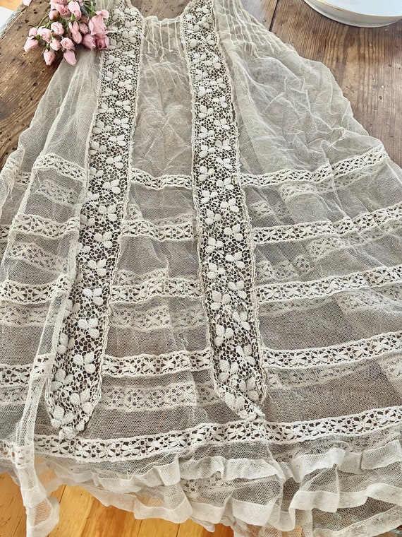 So gorgeous rare 1800''s old tulle and tambour la… - image 9