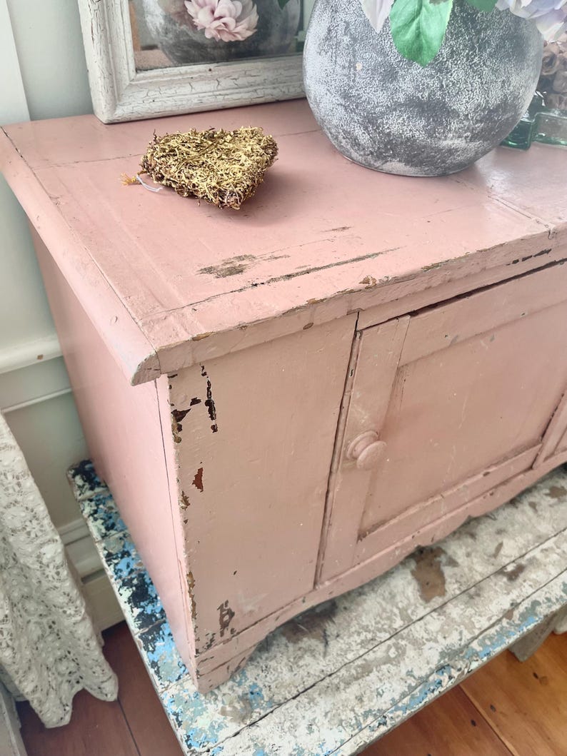 The Best OLD All Original Chippy Pink Low Boy Farmhouse Cabinet Shabby ...