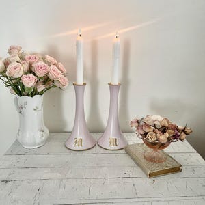 アンティークフランス リモージュ ペアキャンドルスタンド 盛上手彩色ペールピンク アンティークフランス リモージュ ペアキャンドルスタンド 盛