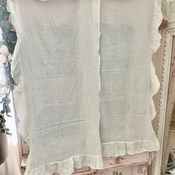 The prettiest rare 1940's  French brise' ' gauze' ruffled French door window curtains 3 way ruffle