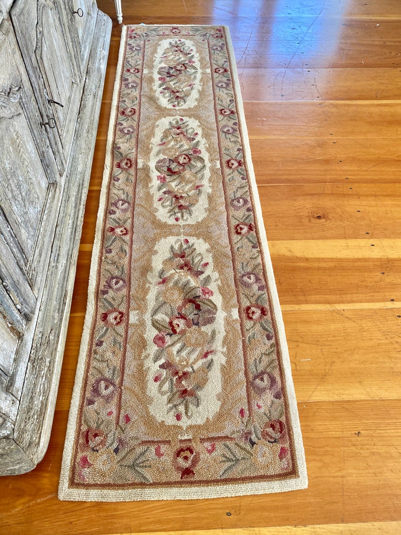 Stunning Vintage shabby chic floral hooked rug runner Etsy