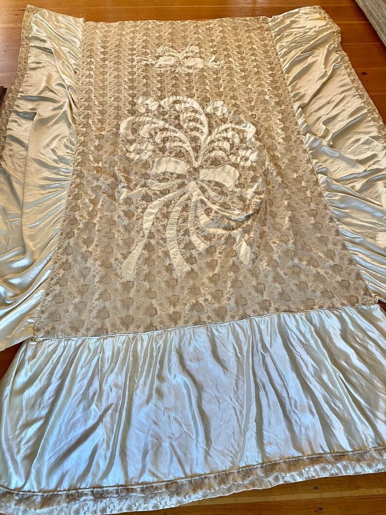 Incredible vintage satin with lace overlet wedding coverlet Etsy