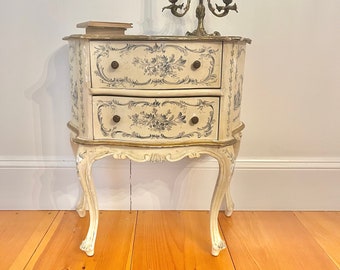 Rare stunning vintage Italian Florentine table cabinet hand painted French toile de jouy
