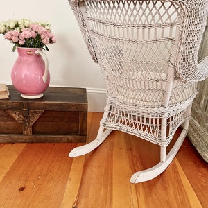 Old True Vintage Shabby Chic White Wicker Rocking Chair Perfect Indoor ...