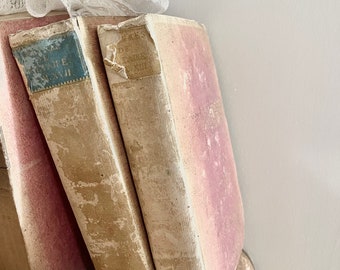 Two LEFT VERY RARE large 18th century 1700&#39;s French faded pink ombre&#39; Louis XV11 collectible / decorative book 2 available sold separately