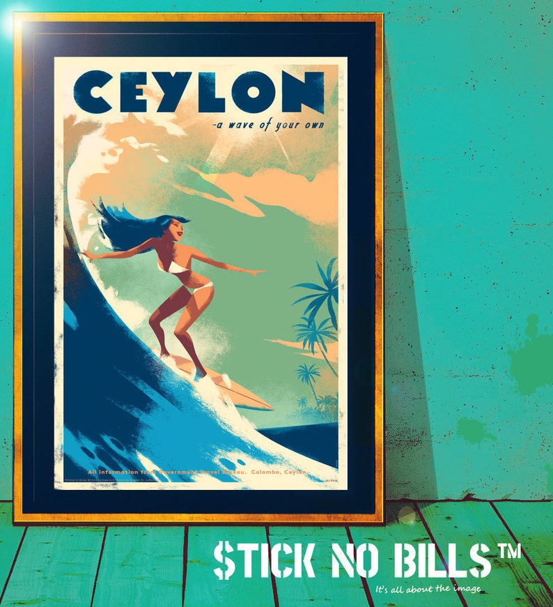 Talpe Beach 1970s Retro Super A1 Travel Poster Ceylon - Ceylon /'A Wave of Your Own Sri Lanka 3 FOR 2 with FREE DELIVERY
