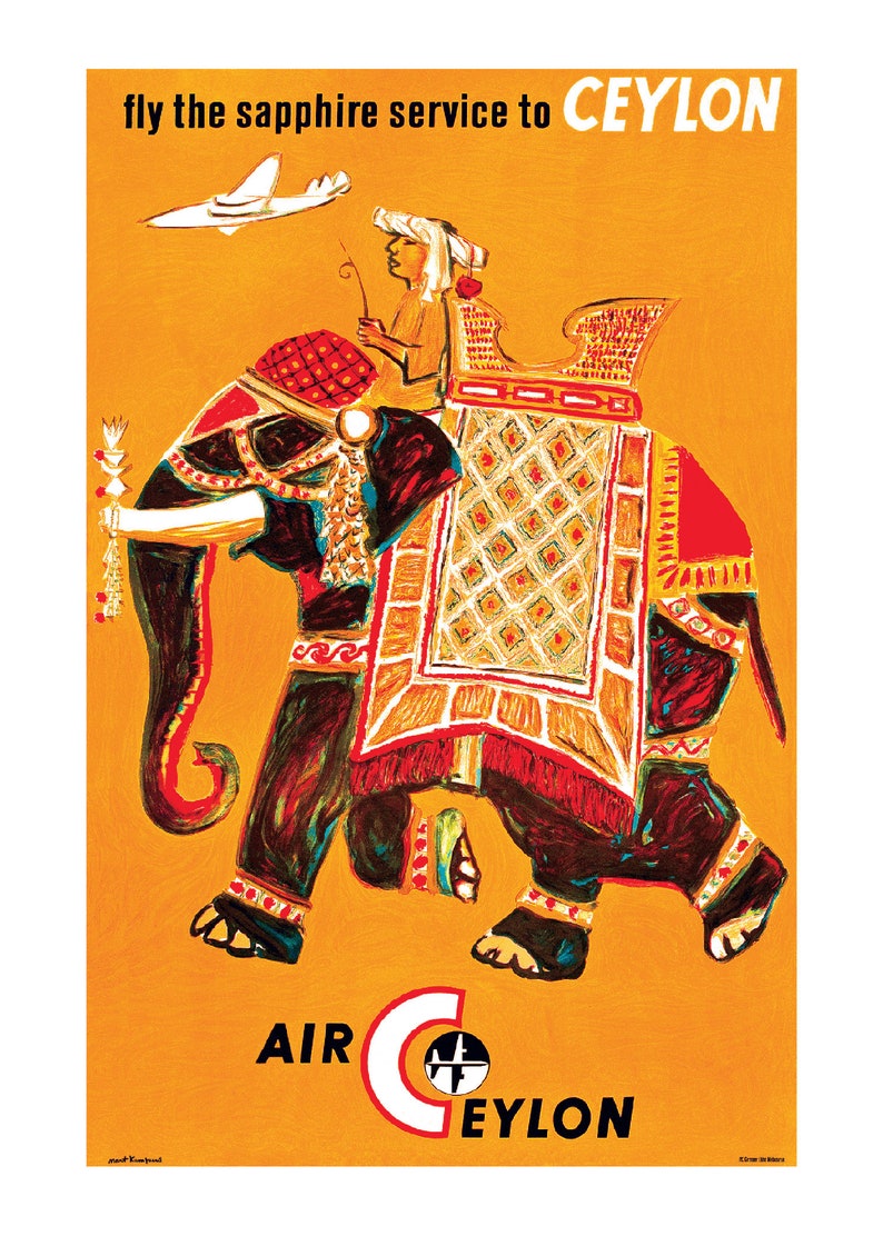 Poster de voyage Super A1 Ceylan, Sri Lanka Éléphant Sapphire, Fly The Sapphire Service to Air Ceylan , 1955 image 2