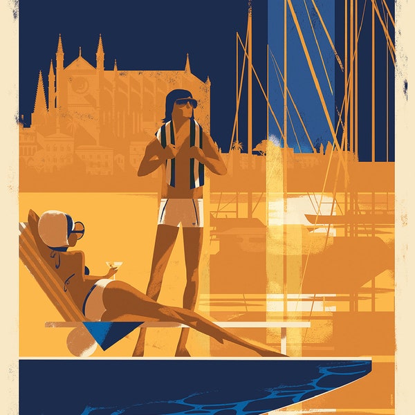 Super A1 Reiseposter Mallorca, Spanien - ¿Dónde Ahora? Port de Palma, Islas Baleares, 1960er Jahre