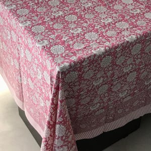 Handcrafted Indian Block Print Tablecloth | Boho Floral Cotton Table Cover | Wedding, Party Decor | Mother&#39;s Day & Housewarming Gift for Her