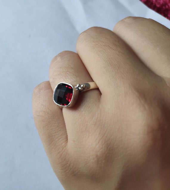 January Birthstone Ring Gemstone Ring Sterling Silver Natural Garnet Silver Ring Handmade Gift Ring Garnet Ring Garnet Jewelry