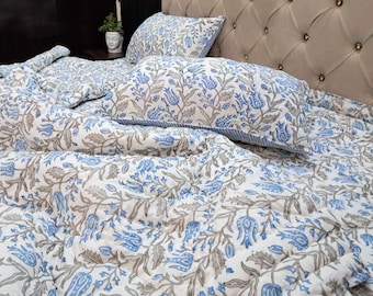 Block Printed Blue Wildflower Duvet Cover : Cottagecore Decor