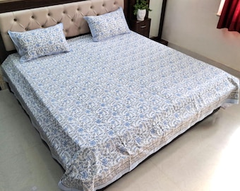 Luxury Cotton Bedsheet with 2 Pillow Shams | Soft & Breathable Bedding Set | Elegant Bedroom Décor | King, Queen, Full Sizes Available