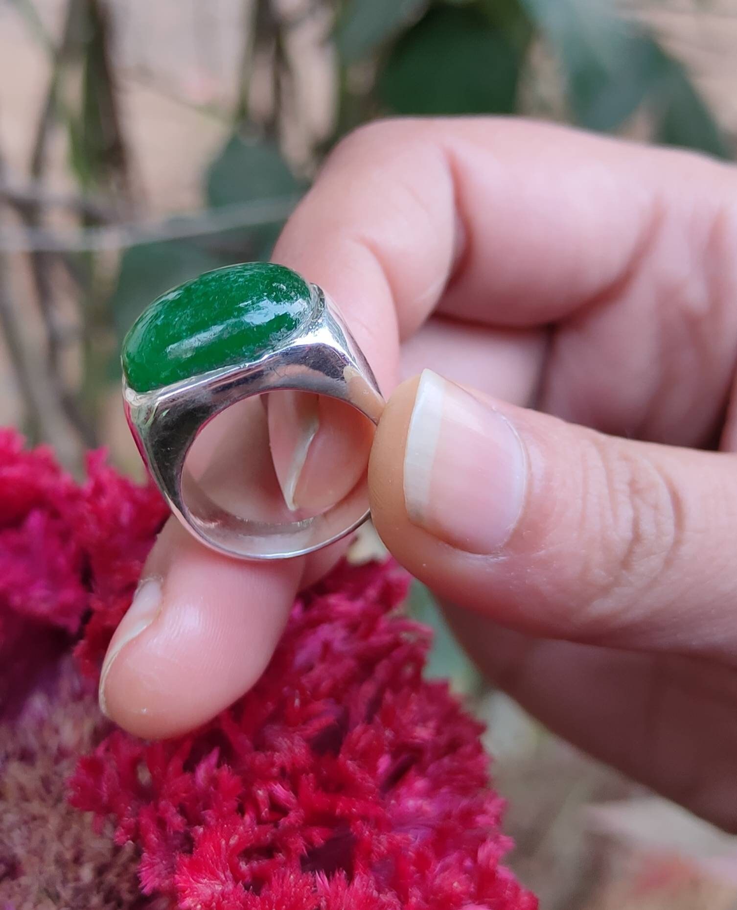 Green Jade Ring Sterling Silver Ring for Men Birthday Etsy