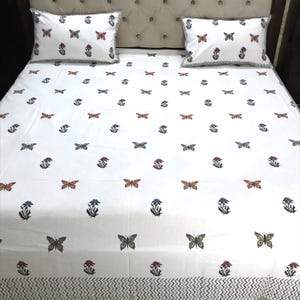 Premium Hand Block Printed Cotton Bedsheet Set | Soft Fitted Bedspread with 2 Pillow Covers | Boho Home Décor | Housewarming Gift for Her