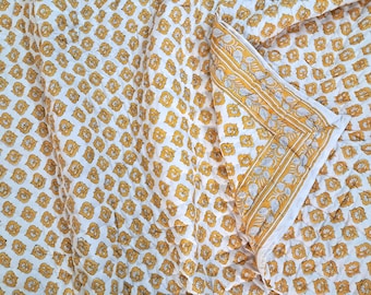 Indian Block Print Yellow Cotton Bedspread, Country Style Quilt Coverlet King, Queen, Twin Bedding