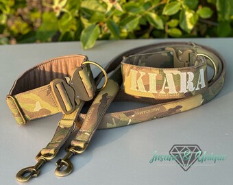 Tactial dog collar personalized with name in camouflage with Cobra buckle from AustriAlpin 5 cm wide padded with softshell