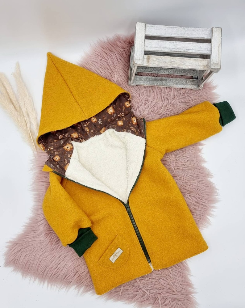 Walk jacket / walk coat for children, babies lined / many fabrics to choose from / tip or round hood, all freely selectable : Forest animals / teddy fur image 3
