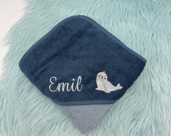 Hooded towel 100 x 100 cm bath towel baby towel personalized with name embroidered / many colors :)