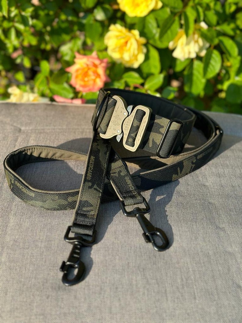 Tactial dog collar personalized with name in camouflage with Cobra buckle from AustriAlpin 5 cm wide padded with softshell image 8