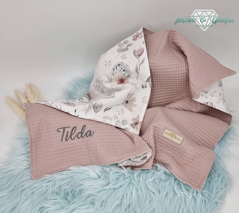 Coperta per bebè waffle piqué / popeline / coperta per gattonare / coperta coccolosa / coperta per passeggino / personalizzabile con nome / regalo di nascita immagine 1