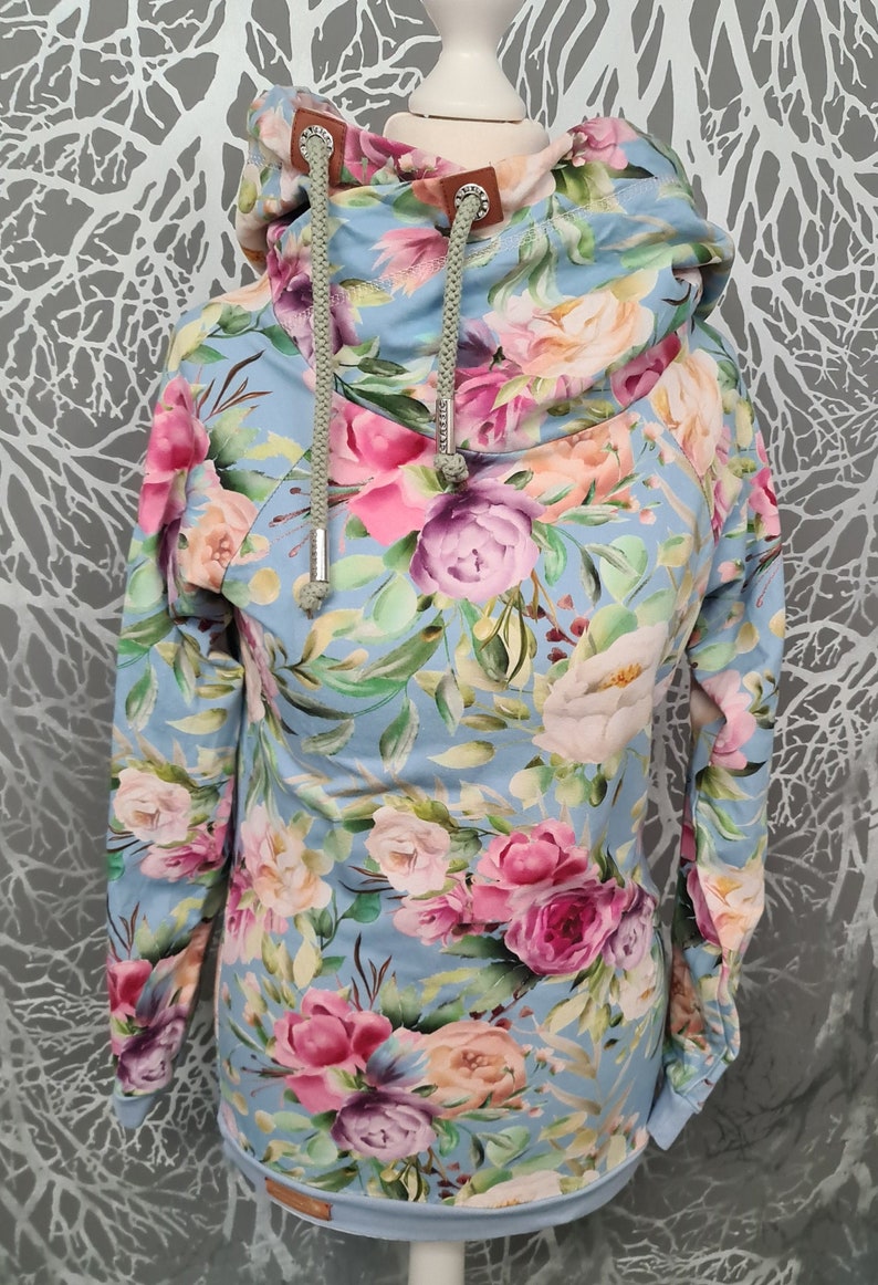 Hoodie Damen Kapuzenpullover Sweatshirt Frauen Blumen Frühling Sommersweat Bild 1