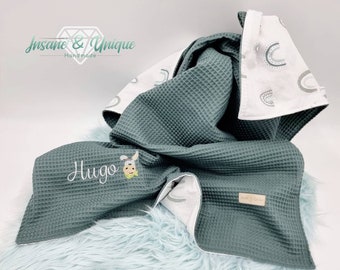 Baby blanket waffle piqué / poplin / crawling blanket / cuddly blanket / stroller blanket / customizable with name / birth gift