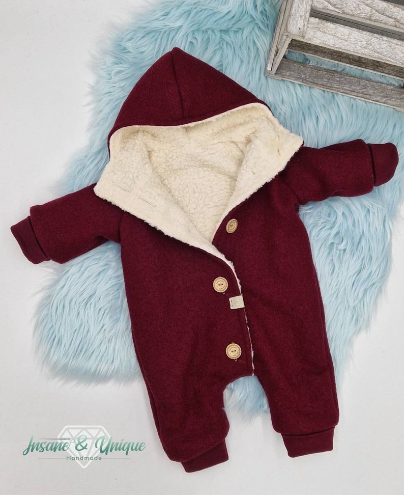 Walk suit / Walk overall children babies lined / point or round hood, zip or buttons, side pockets : Teddy fur 100% cotton image 1