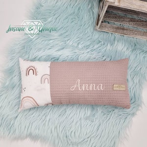 Almohada de peluche personalizada • Piqué gofre y popelina • Almohada con nombre para bebé/habitación infantil • Regalo para nacimiento y bautizo • Hecho a mano