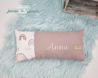 Personalized cuddly pillow • Waffle pique & poplin • Pillow with name for baby/nursery • Gift for birth and christening • Handmade