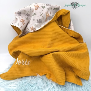Personalizable baby blanket made of waffle piqué and poplin/gift/birth/christening/baby shower/handmade/cuddly blanket/many different fabrics