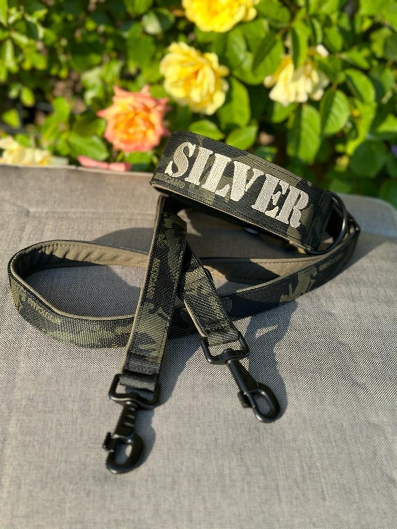 Tactial dog collar personalized with name in camouflage with Cobra buckle from AustriAlpin 5 cm wide padded with softshell image 9