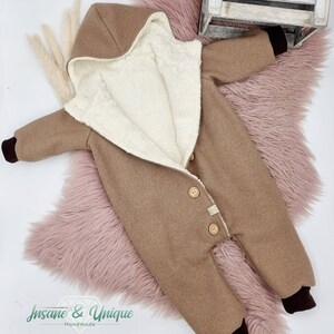 Walk suit / Walk overall children babies lined / point or round hood, zip or buttons, side pockets : Teddy fur 100% cotton image 3