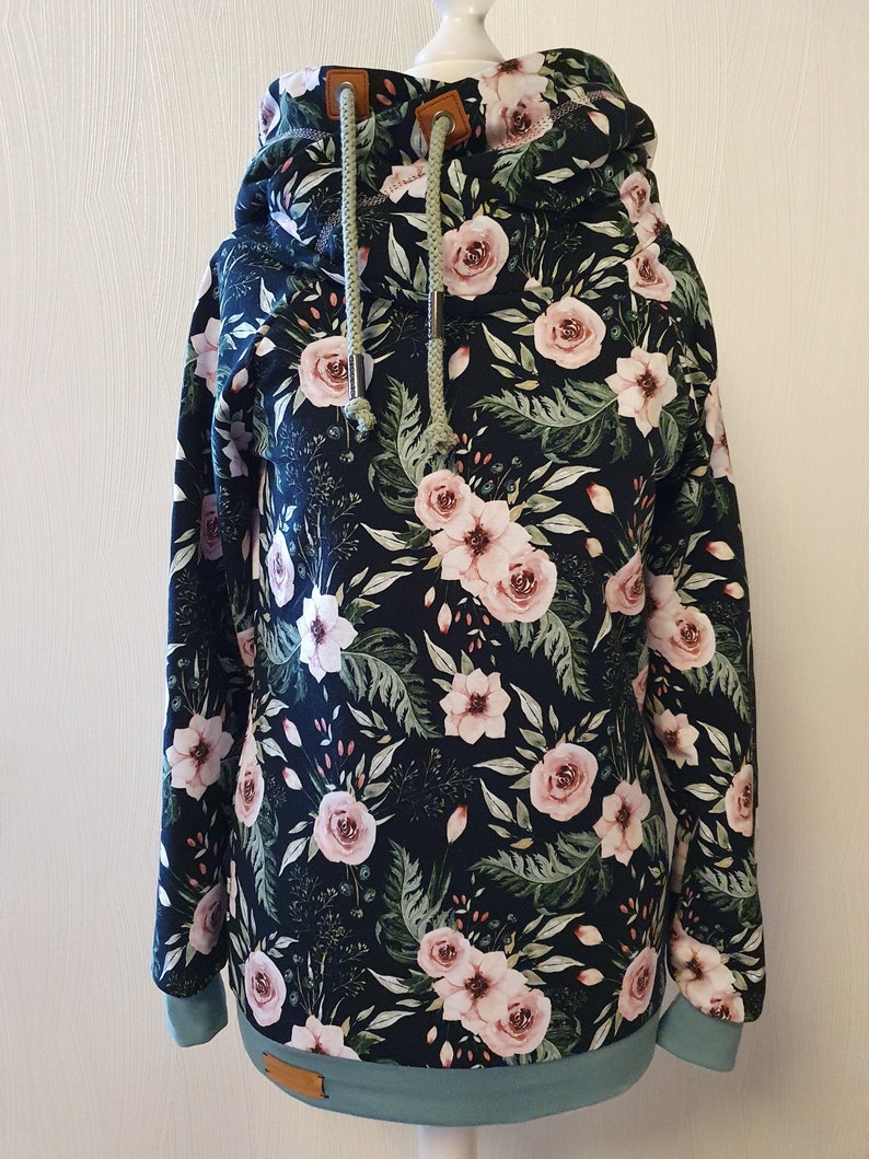 Hoodie Damen Kapuzenpullover Sweatshirt Frauen Blumen Frühling Sommersweat / alle Größen/ Stoff wählbar Größe 34-52 Bild 2