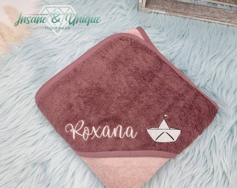 Hooded towel 100 x 100 cm bath towel baby personalized embroidered with name / many colors :) Gift for a birth/baptism/birthday