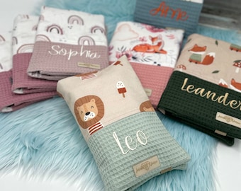 Personalized diaper bag with name • Waffle piqué & poplin • 100% cotton • Gift for birth, christening, baby • Handmade • Customizable