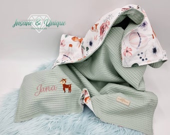 Baby blanket waffle piqué / poplin / crawling blanket / cuddly blanket / stroller blanket / customizable with name / birth gift