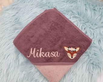 Hooded towel 100 x 100 cm bath towel baby personalized embroidered with name / many colors :) Gift for a birth/baptism/birthday