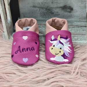 Lederpuschen Krabbelschuhe Krabbelpuschen Lederschuhe Lauflernschuhe personalisiert mit Namen MotivFarben wählbär Boho Reh Bild 6