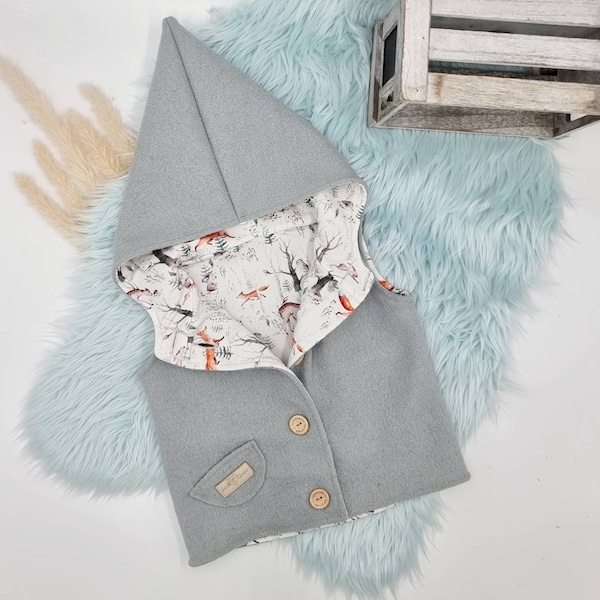 Gilet de promenade pour enfants, bébés, doublé / nombreux tissus au choix / pointe ou capuche ronde, le tout au choix :) Zip/boutons